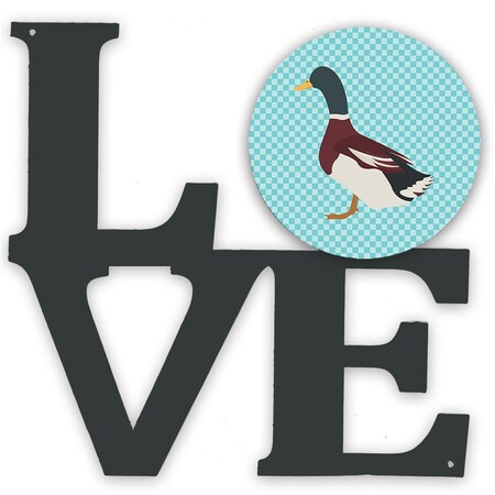 Carolines Treasures 11.5 x 11.75 in. Rouen Duck Blue Check Metal Artwork Love Wall Decor BB8030WALV